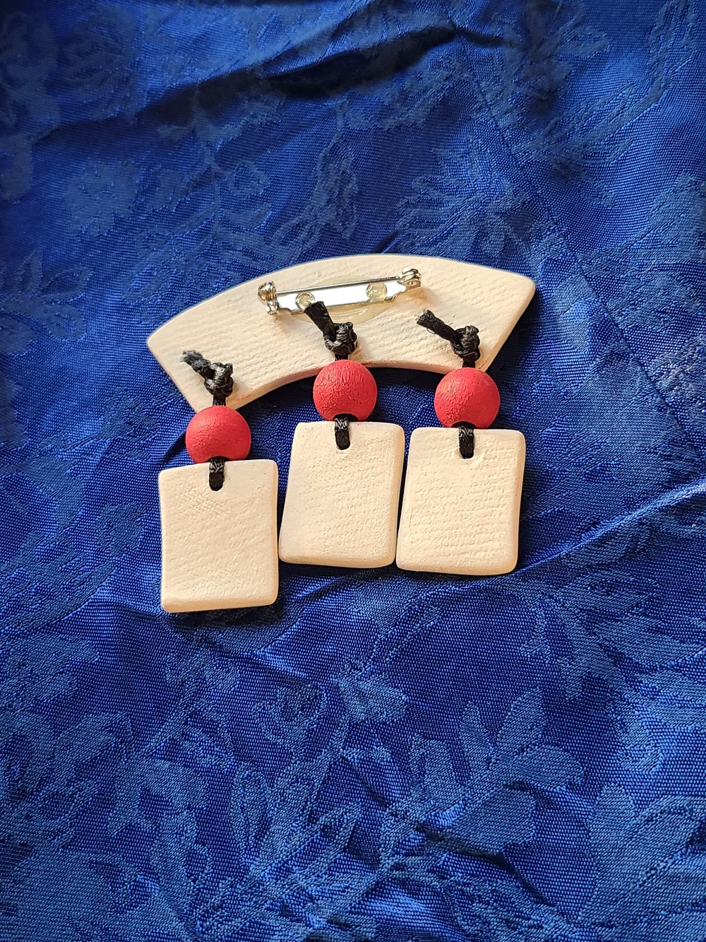 Vintage I ♥ Bridge Brooch with Red and Ivory Ceramic Charms